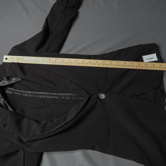 Women Blazer Jacket XS Black Retro Y2K Ruched Sleeve Minimalist Capsule Corpcore - Picture 9 of 11